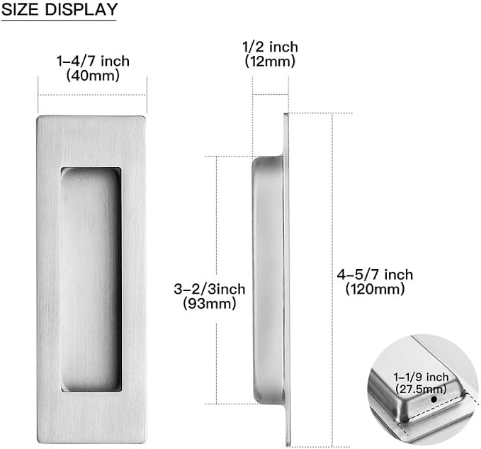Ravinte 4 Pack Brushed Nickel Sliding Closet Door Handles Silver Flush Pulls - Image 3