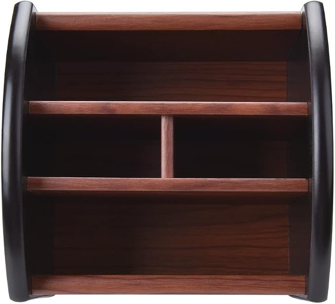 Siveit Wooden Desk Organizer, 4 Compartment Revolving Wood Desktop Organizer - Image 7