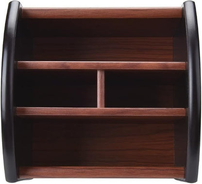 Siveit Wooden Desk Organizer, 4 Compartment Revolving Wood Desktop Organizer - Image 7