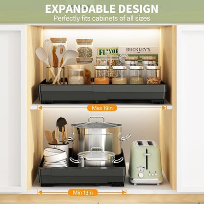 DOMNIU Pull Out Cabinet Organizers Expandable, 20.8" Depth, 2 Pack | Plastic - Image 2