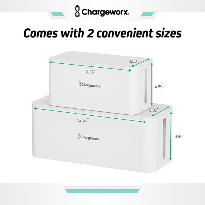 ChargeWorx Cable-Management Box Set, Cord Organizer, Cable Box to Hide Surge - Image 2