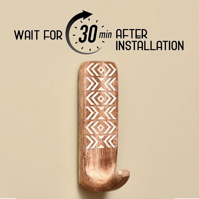 Indian Shelf 3 Boho Wood Adhesive Wall Hooks Peel Stick - Image 3