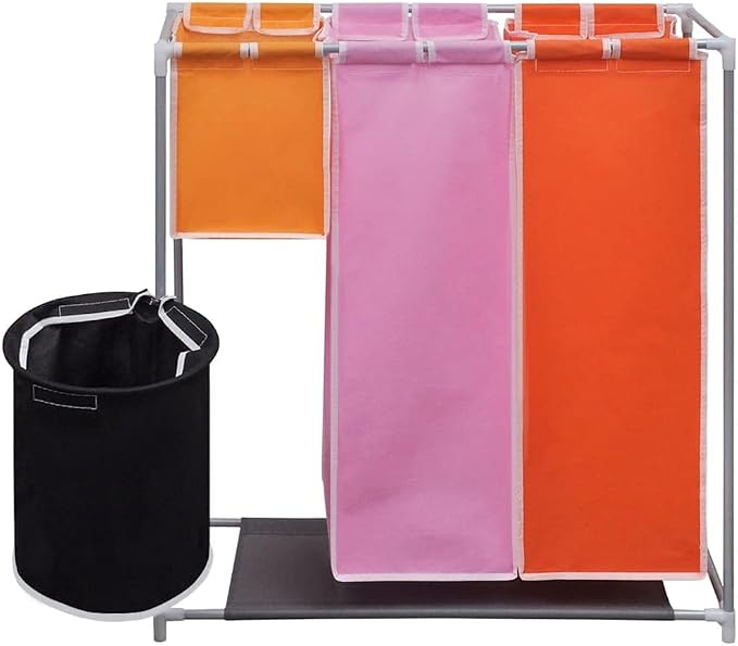3-Section Laundry Sorter Hamper Set, Heavy Duty Iron Frame Laundry Organizer - Image 4