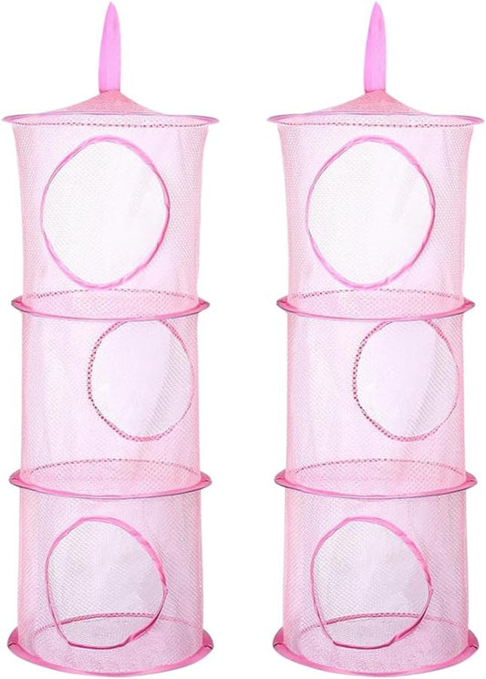 GSHLLO 2 Pcs Toy Storage Hanging Mesh 3 Compartment Organizer Net Stuffed by GSHLLO