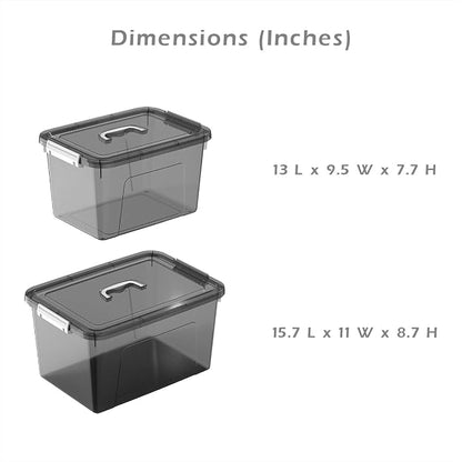 Plastic Storage Bins with Lids, 2 Pack Mixed Sizes Clear Black with Lid - Image 2