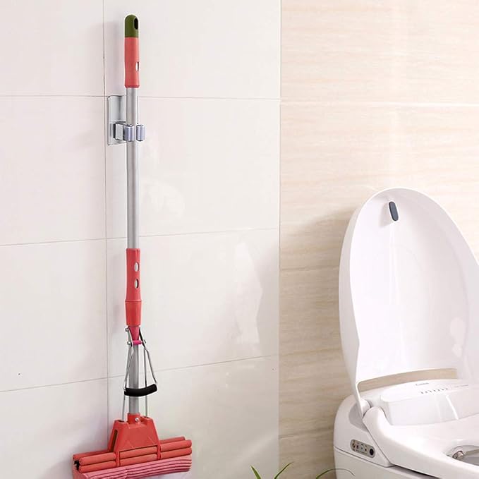 HANZE 2 Pack Stainless Steel Mop Broom Holder Organizer, Self Adhesive Wall - Image 7