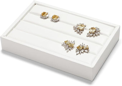 White PU Leather 3-Slots Jewelry Ring Display Tray Showcase Small Jewelry by Woodten