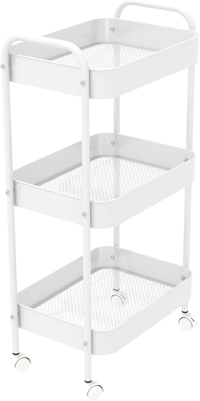 3-Tier Metal Utility Rolling Cart, Living Room, Movable Storage Organizer by Unknown