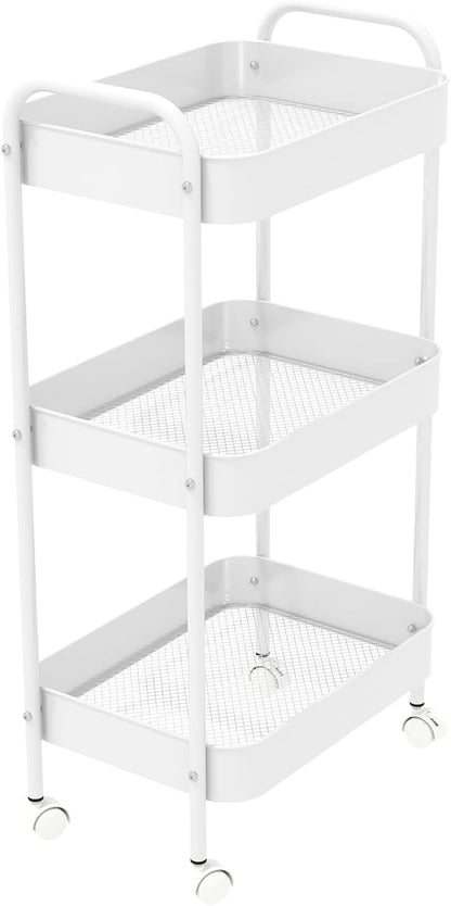 3-Tier Metal Utility Rolling Cart, Living Room, Movable Storage Organizer by Unknown