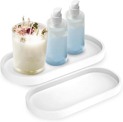 2 Pieces Silicone Shatterproof Bathroom Vanity Tray, 9.8" & 11.8" Oval White by Unknown