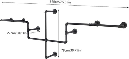 Industrial Pipe Clothes Rack Wall Mounted, 85.83 inches Heavy Duty Iron Pipe - Image 2
