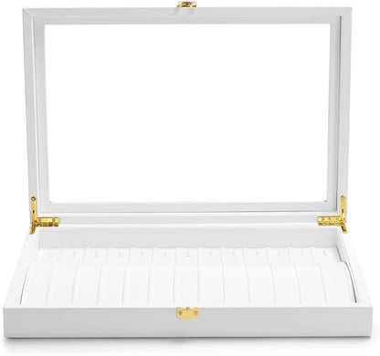 Oirlv White Leather Acrylic Lid Jewelry Necklace Organizer Box Necklace by Oirlv