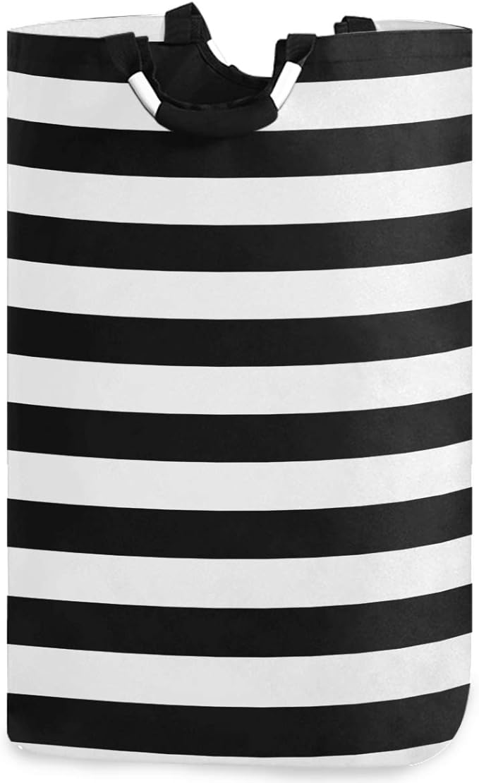 Black White Stripe Large Laundry Hamper by visesunny