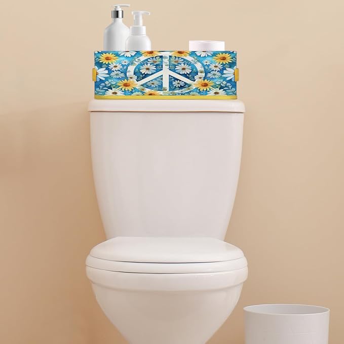 Peace Sign Daisy Bathroom Storage Basket, Foldable - Image 7