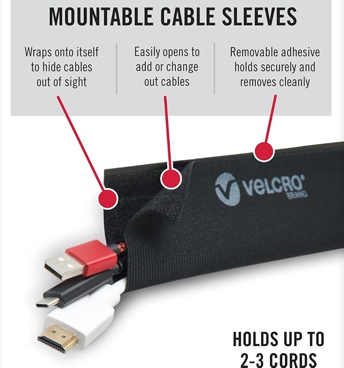 VELCRO Brand Mountable Cable Sleeve | Cord Management Mounts on Walls, Desk or - Image 2