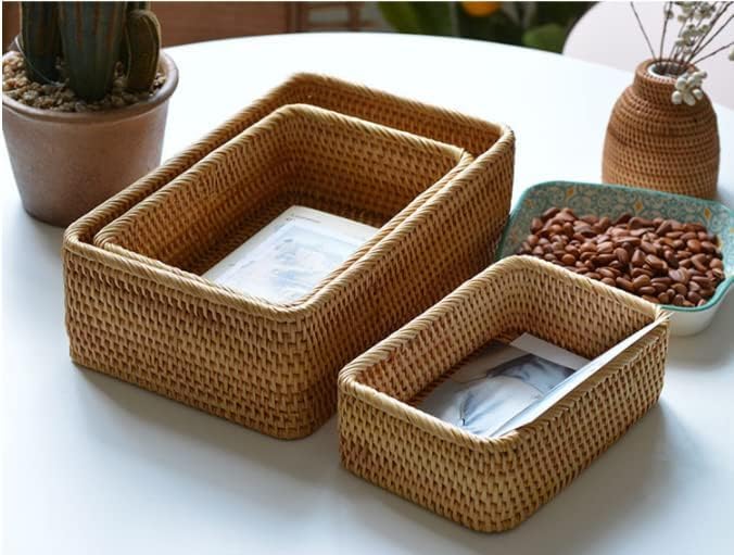 Natural Rattan Storage Baskets, Rectangular Woven Fruit Baskets, Decorative - Image 4