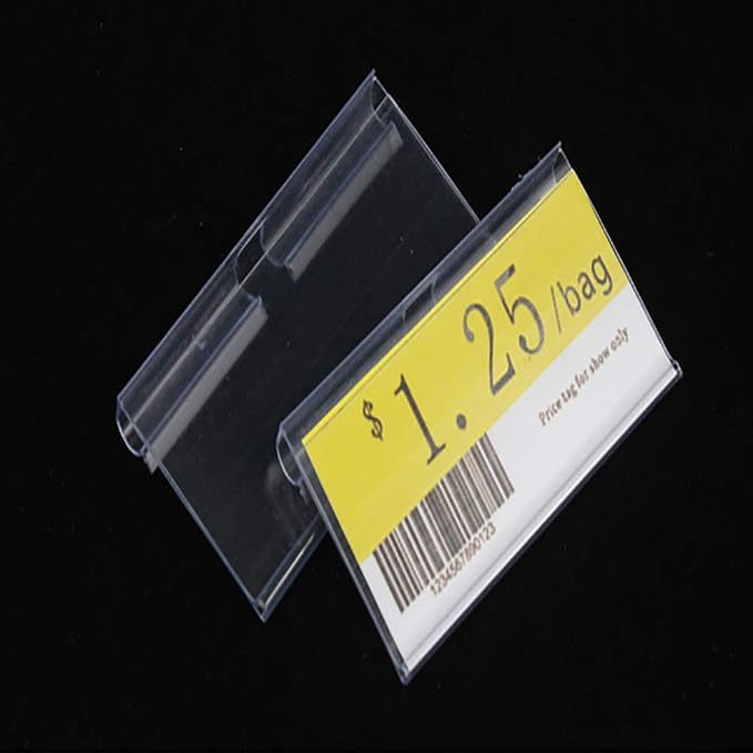Pack of 60 Clear Plastic Label Holder, Double Hook Wire Shelf Retail Price Tag - Image 3