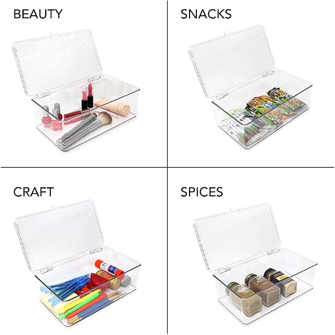 Isaac Jacobs Medium Stackable Organizer Bin w/ Hinged Lid, Pantry Container - Image 2