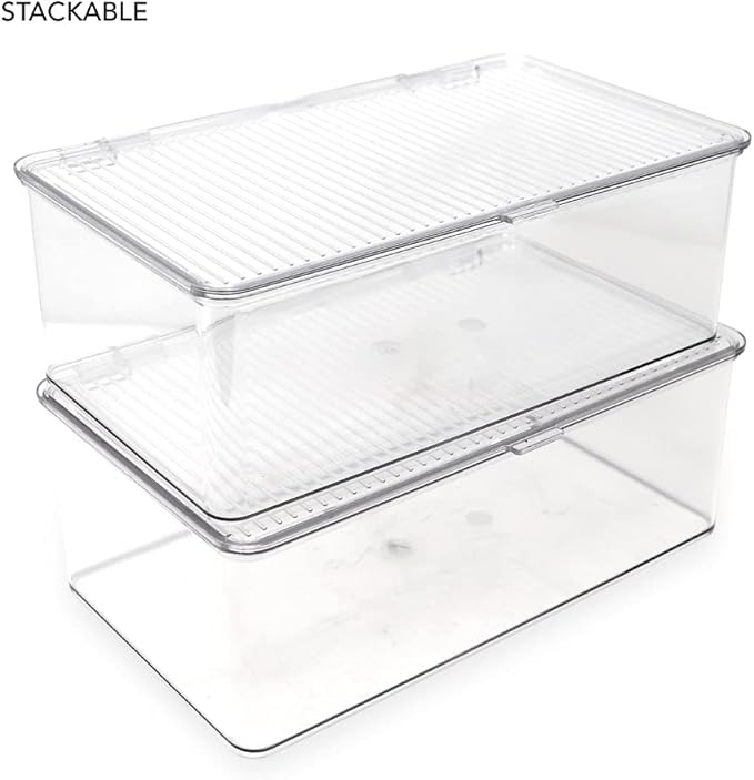 Isaac Jacobs Medium Stackable Organizer Bin w/ Hinged Lid, Pantry Container - Image 4