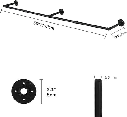 Industrial Pipe Clothes Rack, Heavy Duty 60inch Iron Garment Rack Wall Mounted - Image 2
