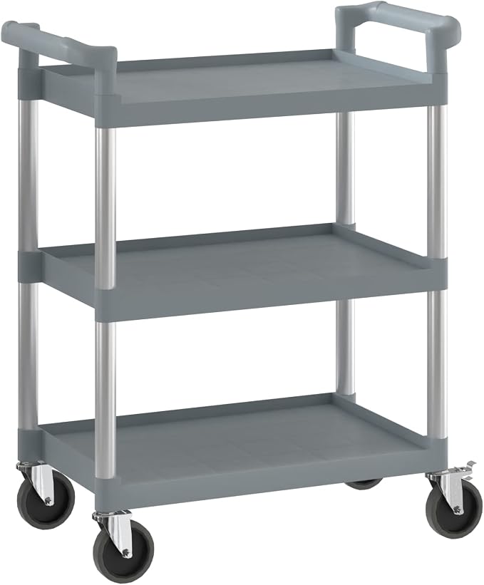 Gray Utility/Bussing Cart with Three Shelves by Krollen+Industrial