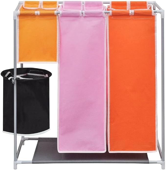 3-Section Laundry Sorter Hamper Set, Heavy Duty Iron Frame Laundry Organizer - Image 3