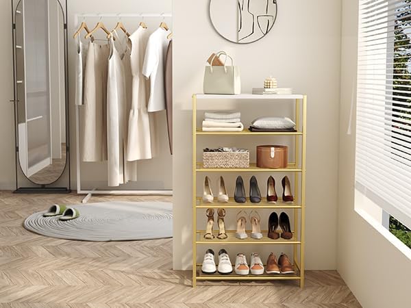 HOMEFORT Shoe Rack 6-Tier, Shoe Storage Shelf, Industrial Shoe Tower, Narrow - Image 7