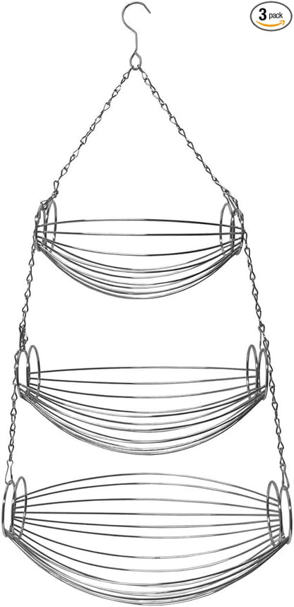 3 Tier Fruit Bowl Fruit Basket for Kitchen, Hanging Kitchen Storage Organizer by Linen+Store