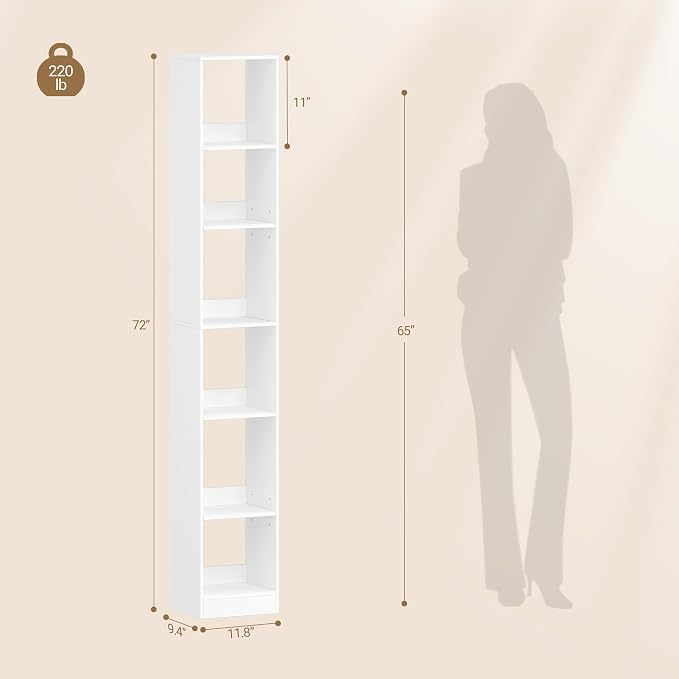 Hzuaneri Bookcase, Tall Narrow Bookshelf, Open Display Storage Shelf | Skinny - Image 2