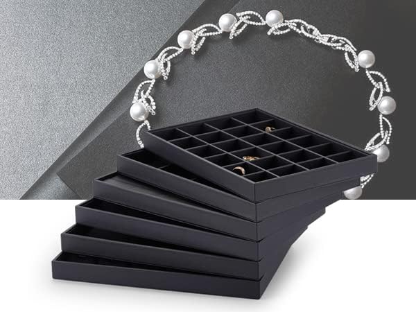 Stackable Jewelry Organizer Tray Premium PU Leather 24 Grid Jewelry Display - Image 3