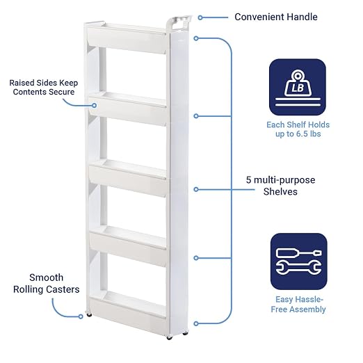 Miles Kimball 5 Tier Slim Cart, Durable Plastic, Easy Assembly, Holds Up to 6.5 - Image 4