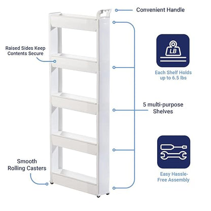Miles Kimball 5 Tier Slim Cart, Durable Plastic, Easy Assembly, Holds Up to 6.5 - Image 4