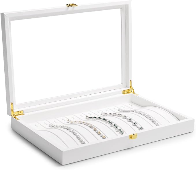 Oirlv White Leather Acrylic Lid Jewelry Necklace Organizer Box Necklace - Image 2