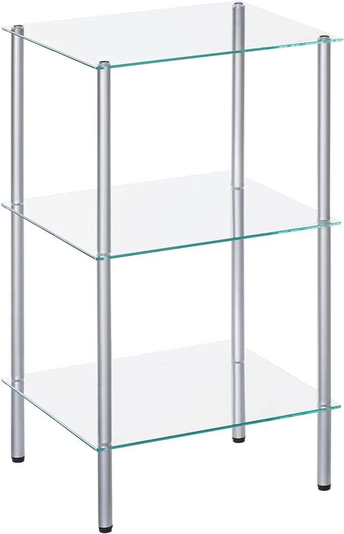 HOOBRO Glass Shelf, 3 Tier Bathroom Standing Shelf Unit, Tempered Glass by HOOBRO