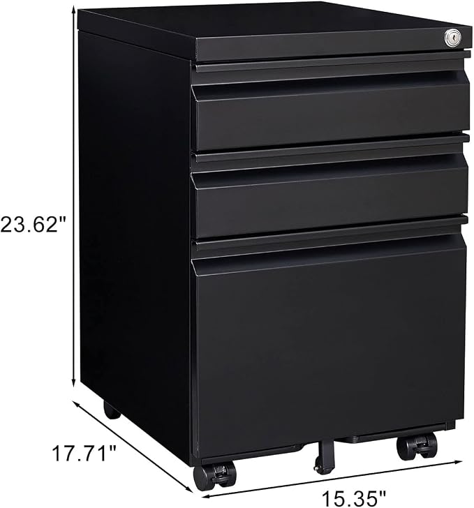 3-Drawer Lockable Mobile File Cabinet – Metal A4/Letter/Legal Size Storage - Image 2