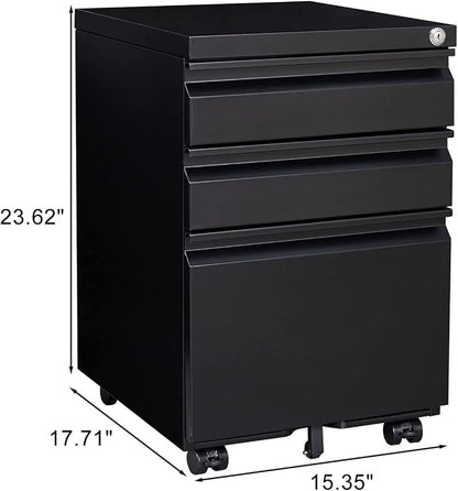 3-Drawer Lockable Mobile File Cabinet – Metal A4/Letter/Legal Size Storage - Image 2