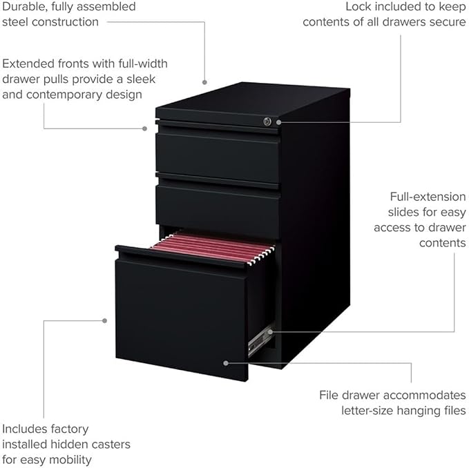 Pemberly Row 3 Drawers 27.75" Vertical Black Metal Filing Cabinet Lockable - Image 6