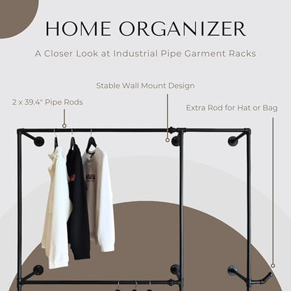 Industrial Pipe Clothing Rack, Heavy Duty Wall Mounted Clothes Rack, Retail - Image 3