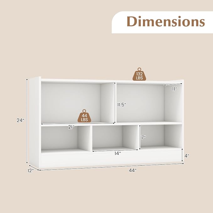 Giantex 5-Cube Bookcase, Freestanding 3-Tier Bookshelf - Image 3