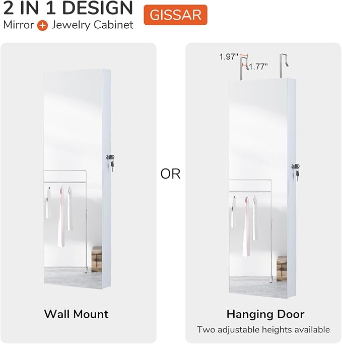 GISSAR Full Length Mirror Jewelry Cabinet, 6 LEDs Jewelry Armoire Wall Mounted - Image 6