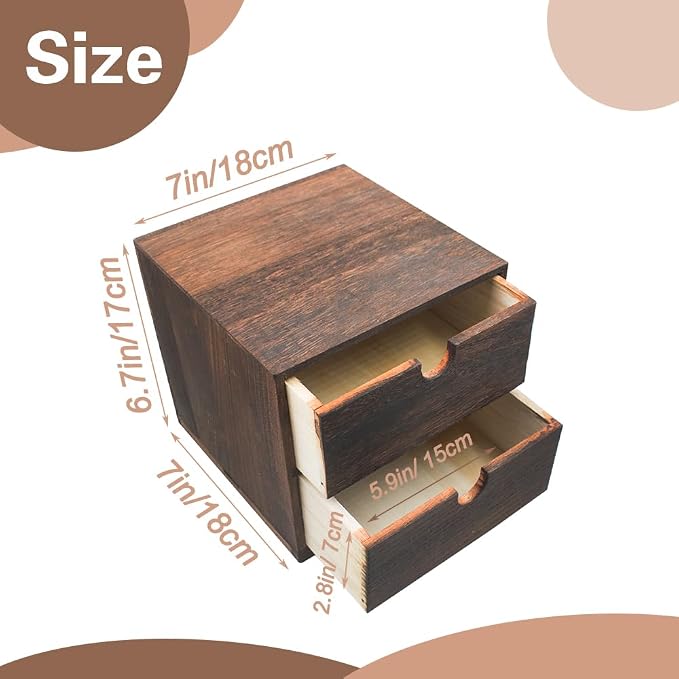 2-Drawer Desk Organizer Rustic Wooden Drawer Organizer - Image 3
