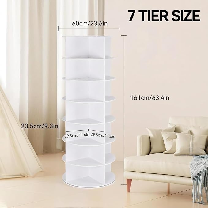 7-Tier Rotating Shoe Rack, 28-Pair 360° Revolving Shoe Storage Tower | 23.6 in - Image 2