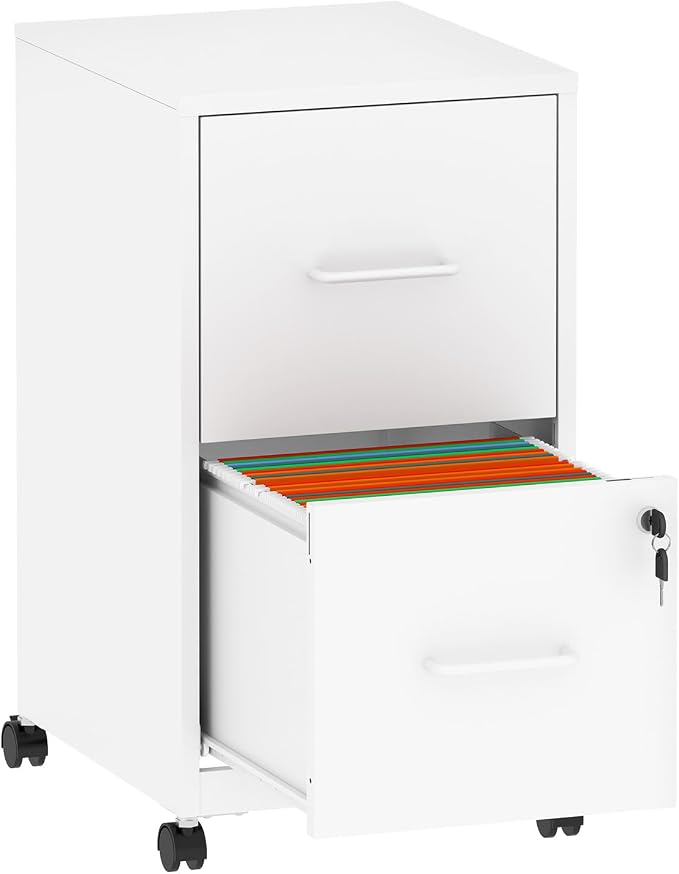 2 Drawer File Cabinet with Lock, Mobile File Cabinets with Wheels, Metal Office by FLIXELIO