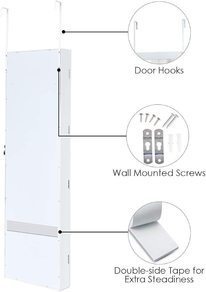 Giantex 15 LEDs Jewelry Armoire, Wall Mounted or Door Hanging, Lockable Jewelry - Image 6