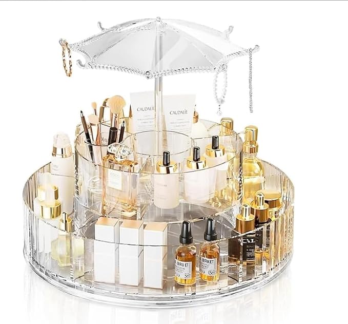 360° Rotating Acrylic Makeup Organizer Carousel by Unknown