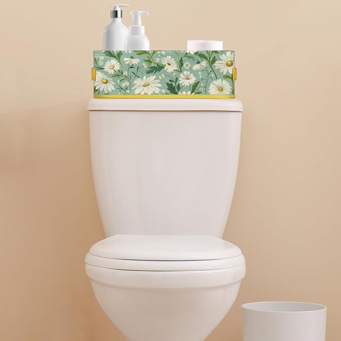 Daisy Green White Flowers Bathroom Storage Basket, Foldable - Image 7