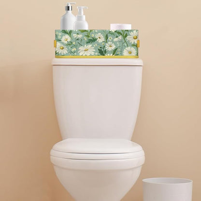 Daisy Green White Flowers Bathroom Storage Basket, Foldable - Image 7