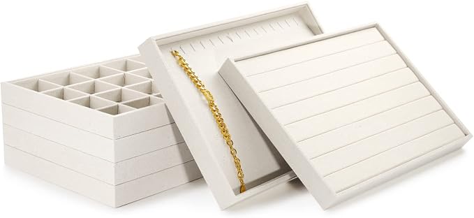 Oirlv linen Jewelry Display Trays Stackable Necklace Bracelet Ring Showcase - Image 8