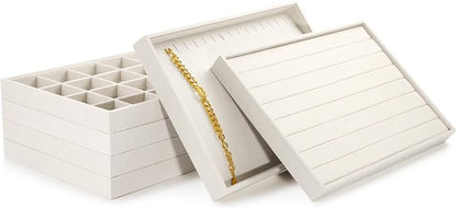 Oirlv linen Jewelry Display Trays Stackable Necklace Bracelet Ring Showcase - Image 8