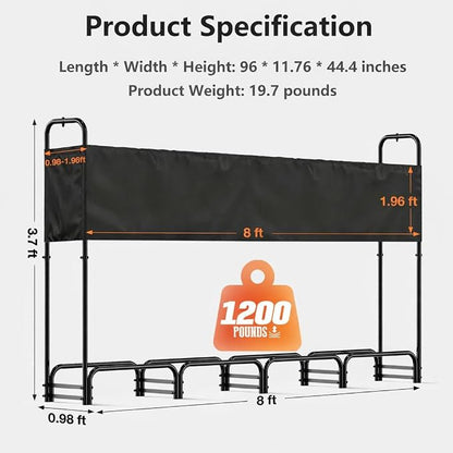 8FT Firewood Rack with Cover Outdoor, Heavy Duty Wood Storage Rack with 600D - Image 5
